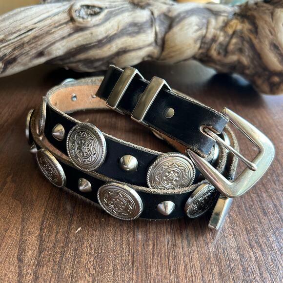 Unbranded Accessories - Vintage women’s size 38 black leather silver studded with medallions stamped US